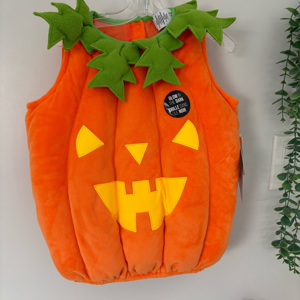 Hallows Eve Glow-in-the-Dark Plush Pumpkin Halloween Costume Vest Size 2T